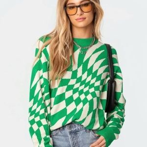 Graphic green and white sweater size small from Edikted.